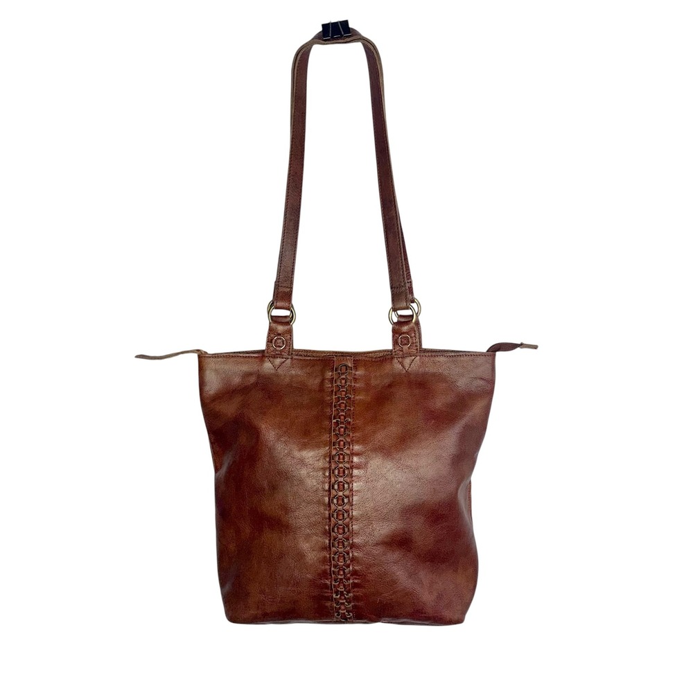 Anabaglish Tote Bag Womens Large Cognac Brown Excellent Leather Woven Detail